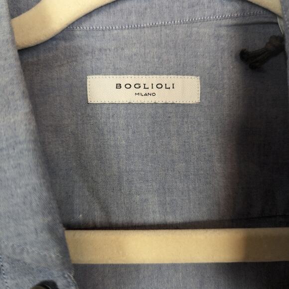 NWT Boglioli Solid Chambray Blue Casual Button Down Shirt - Picture 5 of 8